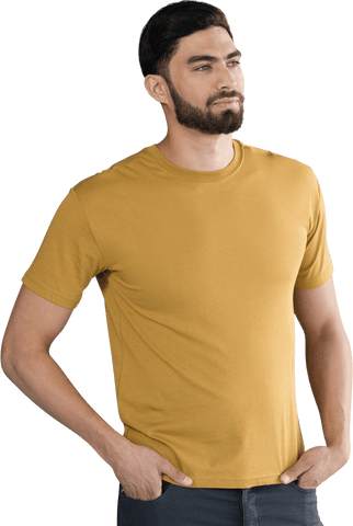 Handsome Man Wearing Casual Gold T-Shirt Transparent Background