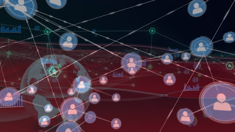 Global Digital Network with Virtual Connections and World Map