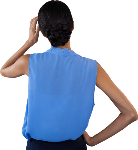 transparent woman thinking in blue blouse rear view - Download Free Stock Videos Pikwizard.com
