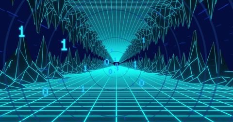 Futuristic Digital Tunnel with Binary Code and Grid Mesh - Download Free Stock Images Pikwizard.com