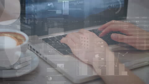 Data Analytics at Cafe: Hands Typing on Laptop with Graphs