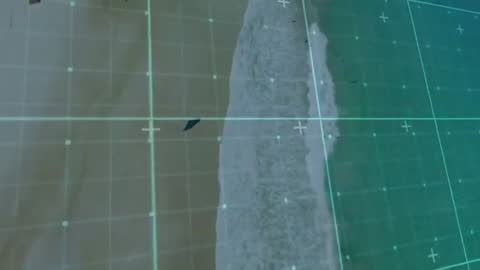 Aerial View Teal Grid Mapping Coastal Shoreline