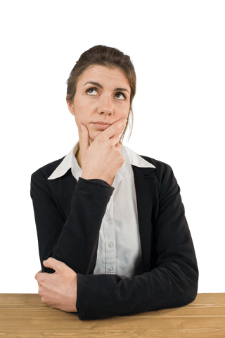 Businesswoman in transparent background with reflective expression