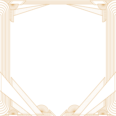 Art deco border with gold lines on transparent background for copy space