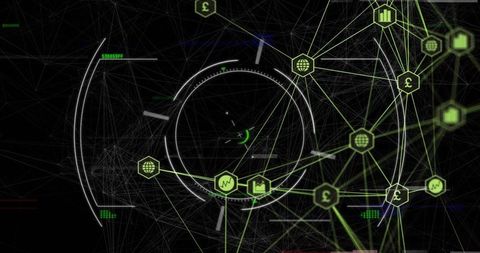 Futuristic HUD Interface with Neon Green Icons and Currency Elements