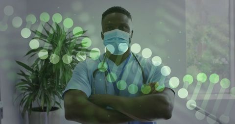 Confident Doctor with DNA Strand Overlay Concept