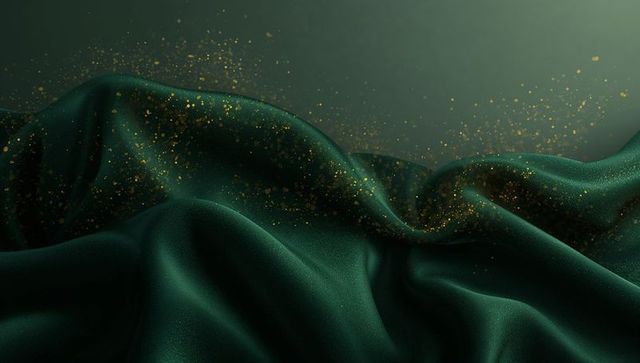 Draping emerald satin with gold glitter trail for luxury backgrounds and festive design