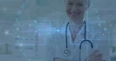 Smiling Healthcare Professional in Futuristic Medical Environment