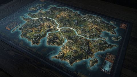 Elaborate Fantasy Map Laying on Wooden Tabletop