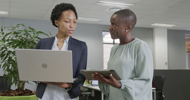 Professional women discussing project with laptop and digital tablet in modern office - Download Free Stock Images Pikwizard.com