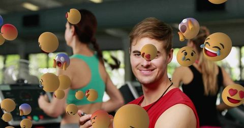 Gym Trainer Timing Runners on Treadmills with 3D Emoji Interaction