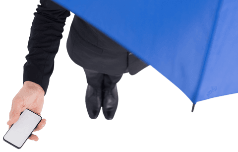 businessman under blue umbrella holding transparent smartphone - Download Free Stock Videos Pikwizard.com