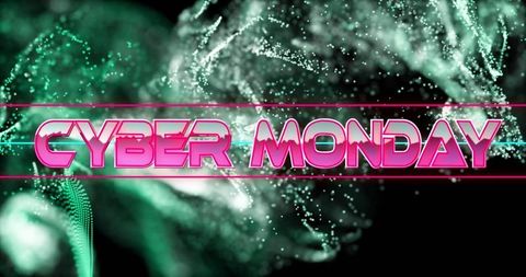 Neon cyber monday retro futurism background with glowing text