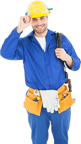 Transparent Smiling Repairman Holding Insulation Tool and Wearing Hardhat - Download Free Stock Videos Pikwizard.com