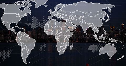 Global Network Connections Over World Map with Cityscape - Download Free Stock Images Pikwizard.com