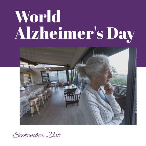 World alzheimer's day concept with pensive elderly woman