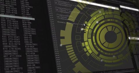 Futuristic hud interface display with code and digital graphics
