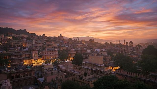 Majestic Historic Cityscape at Sunset with Domed Roofs