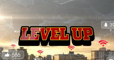 level up text overlay clouds urban social media boost - Download Free Stock Images Pikwizard.com