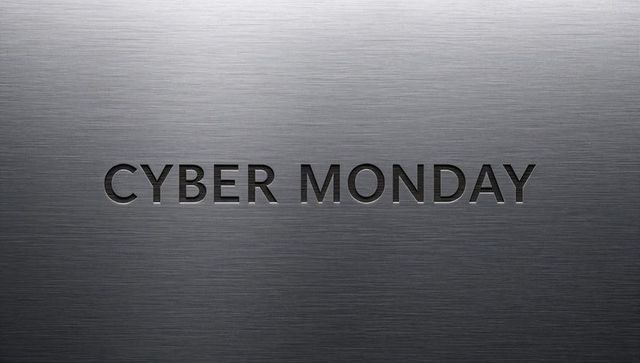 Cyber monday recessed metal typography on brushed steel panel for tech sale graphics