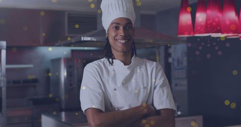 Confident Biracial Chef in Modern Restaurant Kitchen