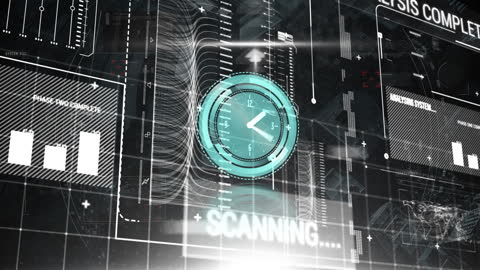 Futuristic Digital Clock with Data Interface Overlay