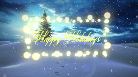 Festive Winter Wonderland with Holiday Greeting and Lights