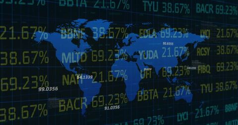 Global Financial Exchange Data on World Map Overlay - Download Free Stock Images Pikwizard.com