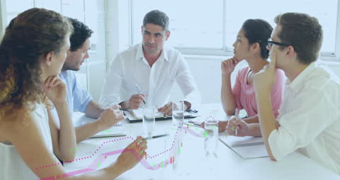 Collaborative Business Meeting with Financial Data Animation