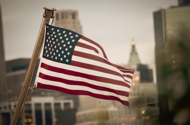 American Flag Waving in Urban Cityscape - Download Free Stock Photos Pikwizard.com