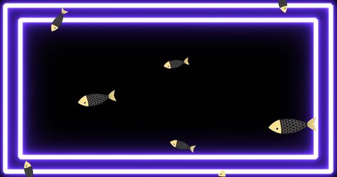 Stylized fish swimming with vibrant neon frame