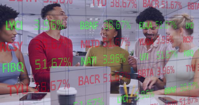 Diverse Team Growing Business With Positive Stock Market Overlays - Download Free Stock Images Pikwizard.com