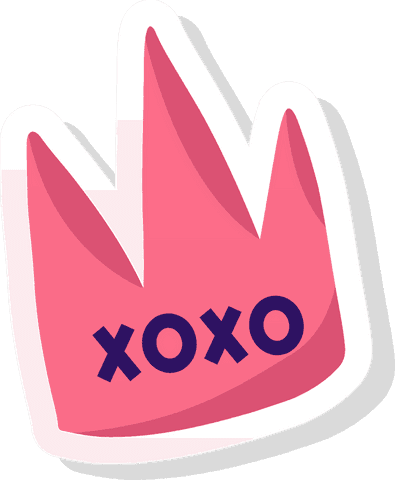 Pink jagged sticker with transparent background and xoxo text