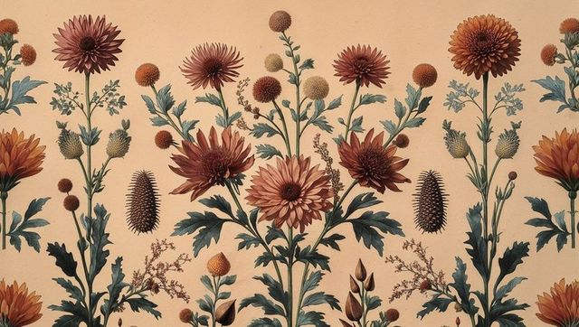 Vintage chrysanthemum botanical wallpaper design