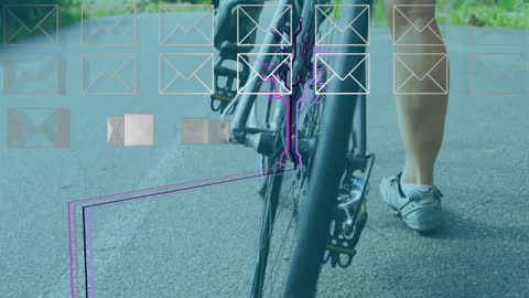 Cyclist with Conceptual Digital Connections Overlay