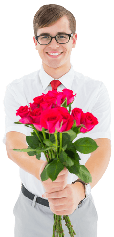 transparent cheerful young man holding red rose bouquet - Download Free Stock Videos Pikwizard.com