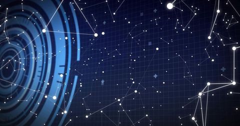 Emitting Circular HUD with Connected Data Network, Neon Indigo Grid for Futuristic Technology Interf