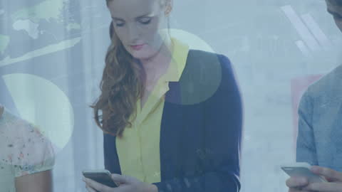 Business Colleagues Using Smartphones with Digital Interface Overlay