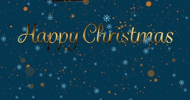 Happy Christmas Greeting with Snowflakes and Warm Lights on Blue Background - Download Free Stock Images Pikwizard.com