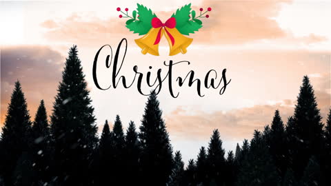 Festive Christmas Banner with Bells and Winter Pines