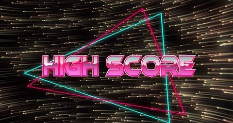 Retro High Score Design with Neon Triangles and Light Trails