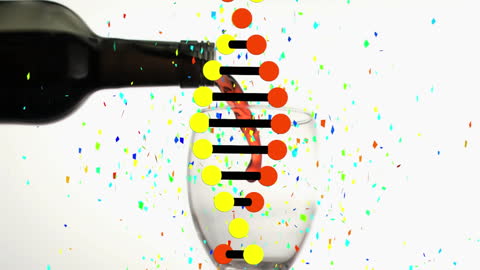 Modern Fusion of Wine Pouring with DNA strands and Confetti