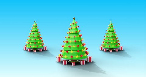 Colorful Christmas Trees Spinning Against a Vibrant Sky - Download Free Stock Images Pikwizard.com
