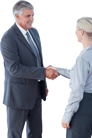 Smiling Businessman Shaking Hands with Female Professional Transparent Background