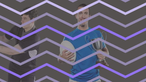 Chevron Overlay on Rugby Players with Trophy