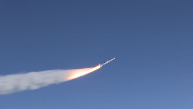 Caption captures Orbital ATK Pegasus XL rocket carrying NASA's CYGNSS spacecraft during launch over the Atlantic Ocean near Daytona Beach, Florida. Ideal for content related to space exploration, satellite missions, aerospace technology, and meteorology. Use this in educational materials, news articles, and aerospace industry publications to highlight space missions and technology advancements.