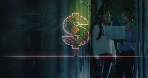 IT Professionals Collaborating in Futuristic Data Center