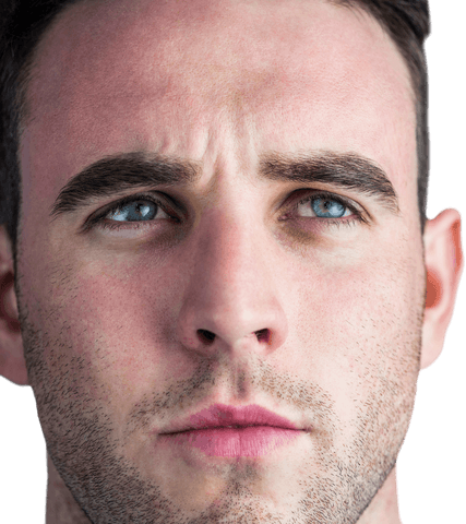 Rugby player with intense gaze on transparent background