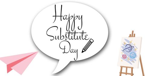 Happy substitute teacher day graphic with school icons