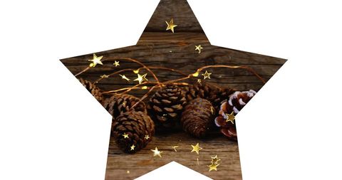 Rustic pinecones with twinkling christmas lights in star shape